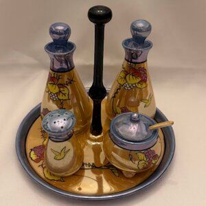 (NIPPON) Vintage Japanese lusterware condiment set with a tray.